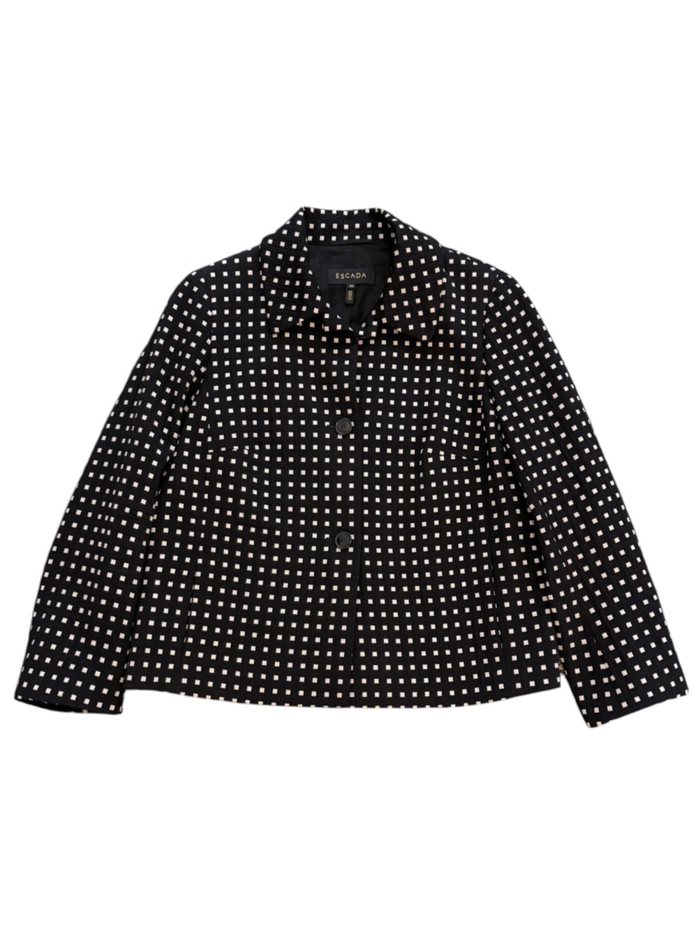 ESCADA Black White Square Grid Pattern Cotton Wool Jacket Blazer Button 40 / 10